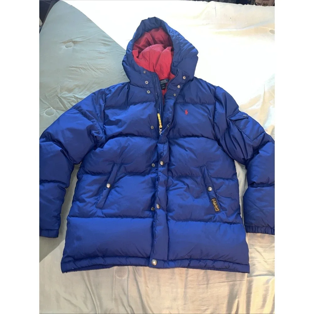 Polo Ralph Lauren Size Youth XL 18-20 Blue Hooded Puffer Down Jacket Coat